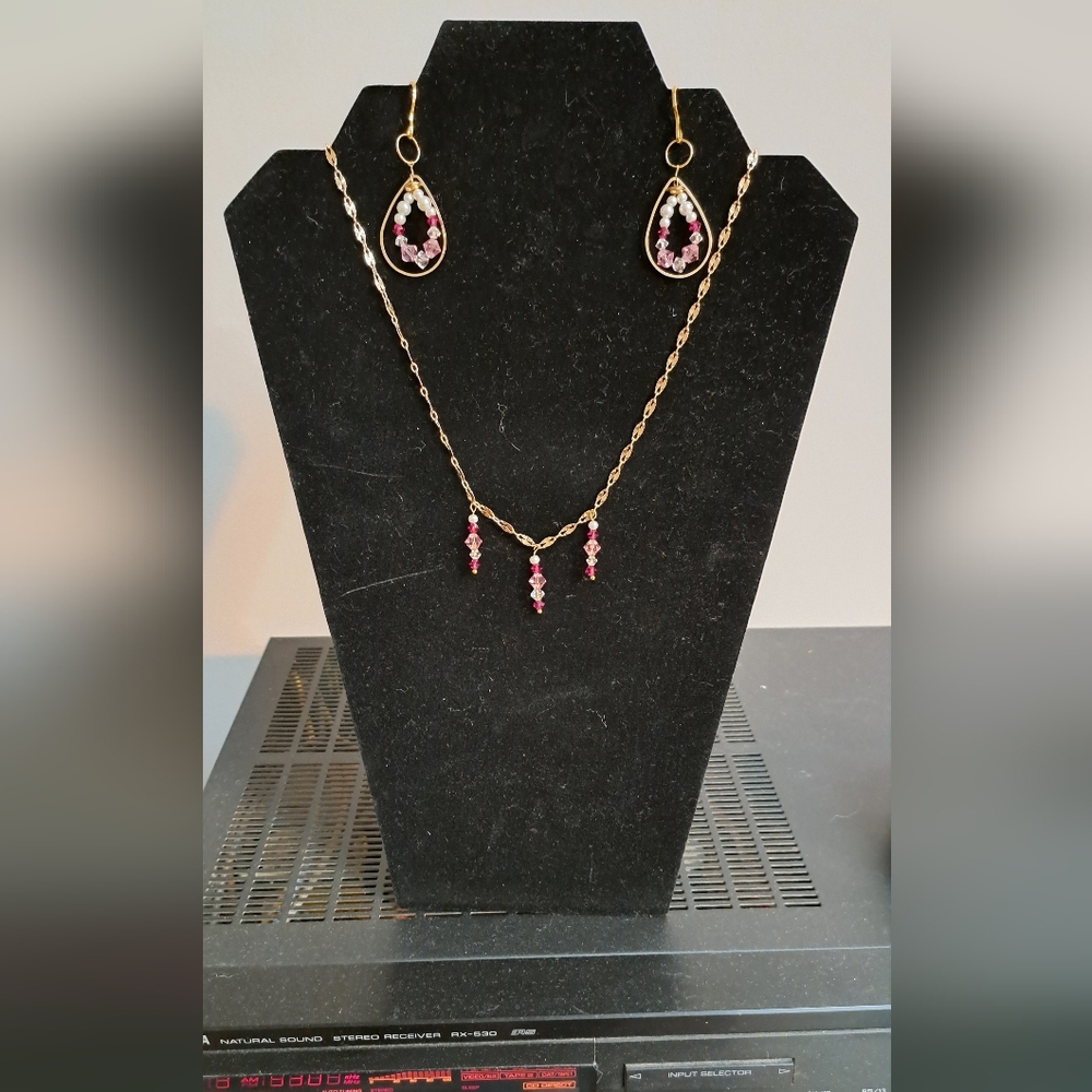 Handmade crystal earring and necklace set